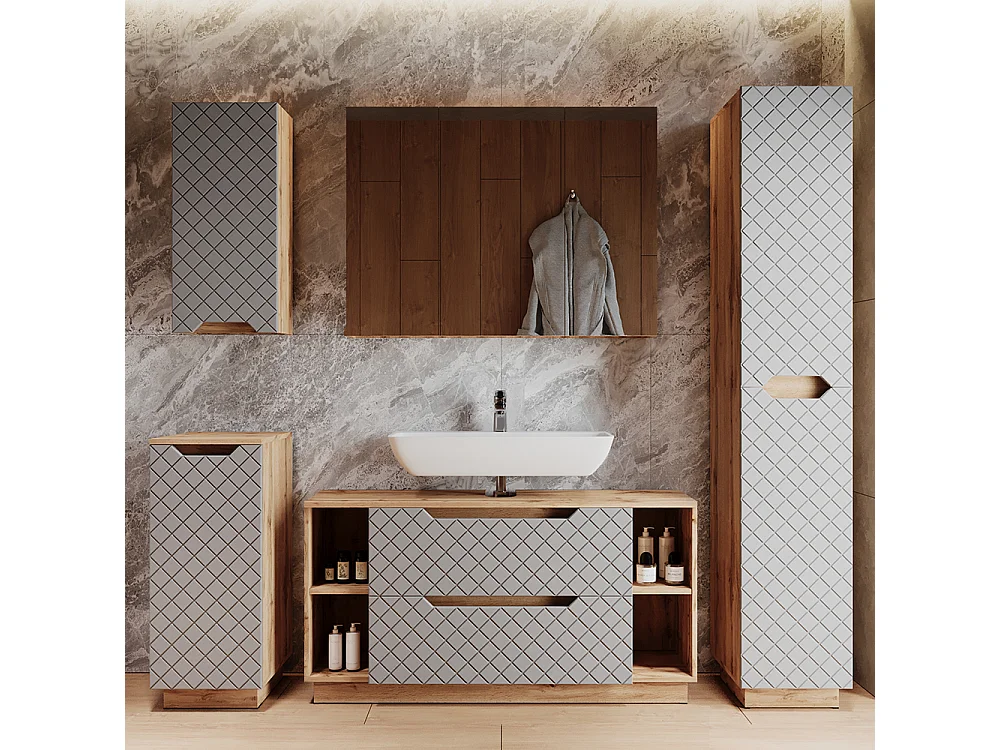 Mobile sottolavabo per bagno rovere/grigio con struttura in piastrelle 119.2x32x62.5 lotta