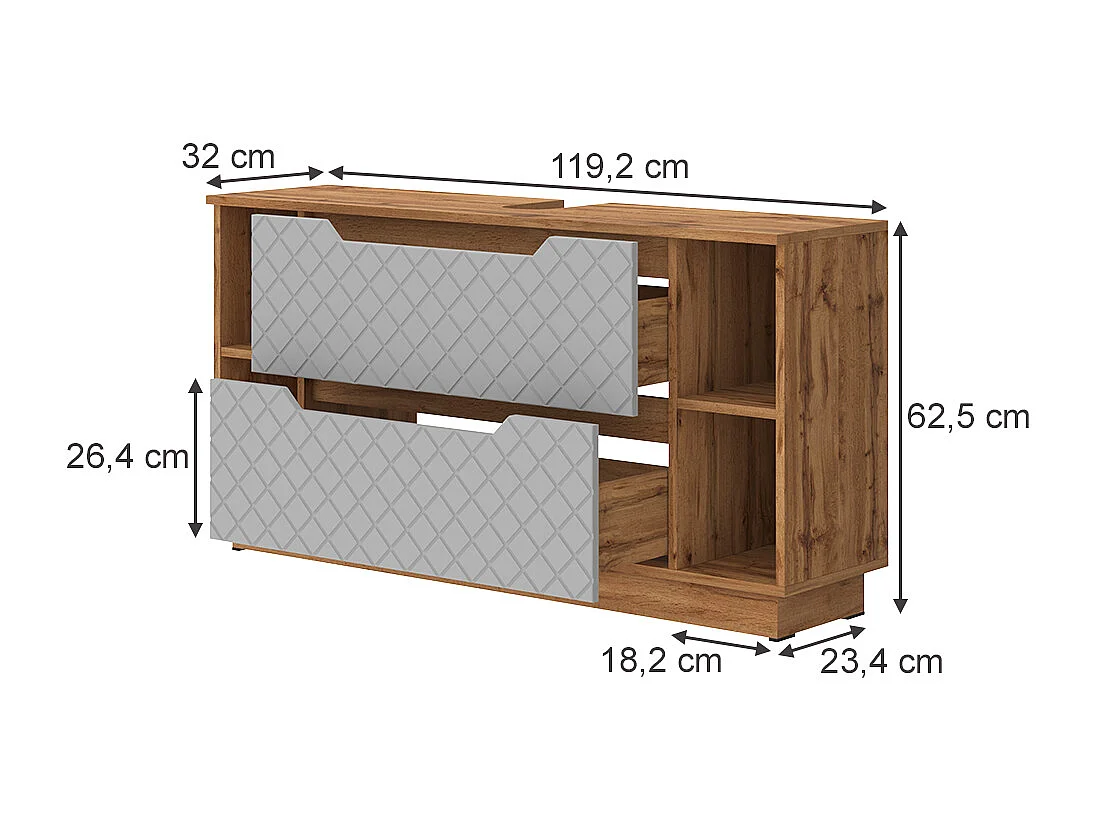 Meuble sous vasque simple chêne/gris avec structure en carreaux 119.2x32x62.5 lotta