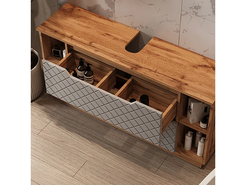 Mobile sottolavabo per bagno rovere/grigio con struttura in piastrelle 119.2x32x62.5 lotta