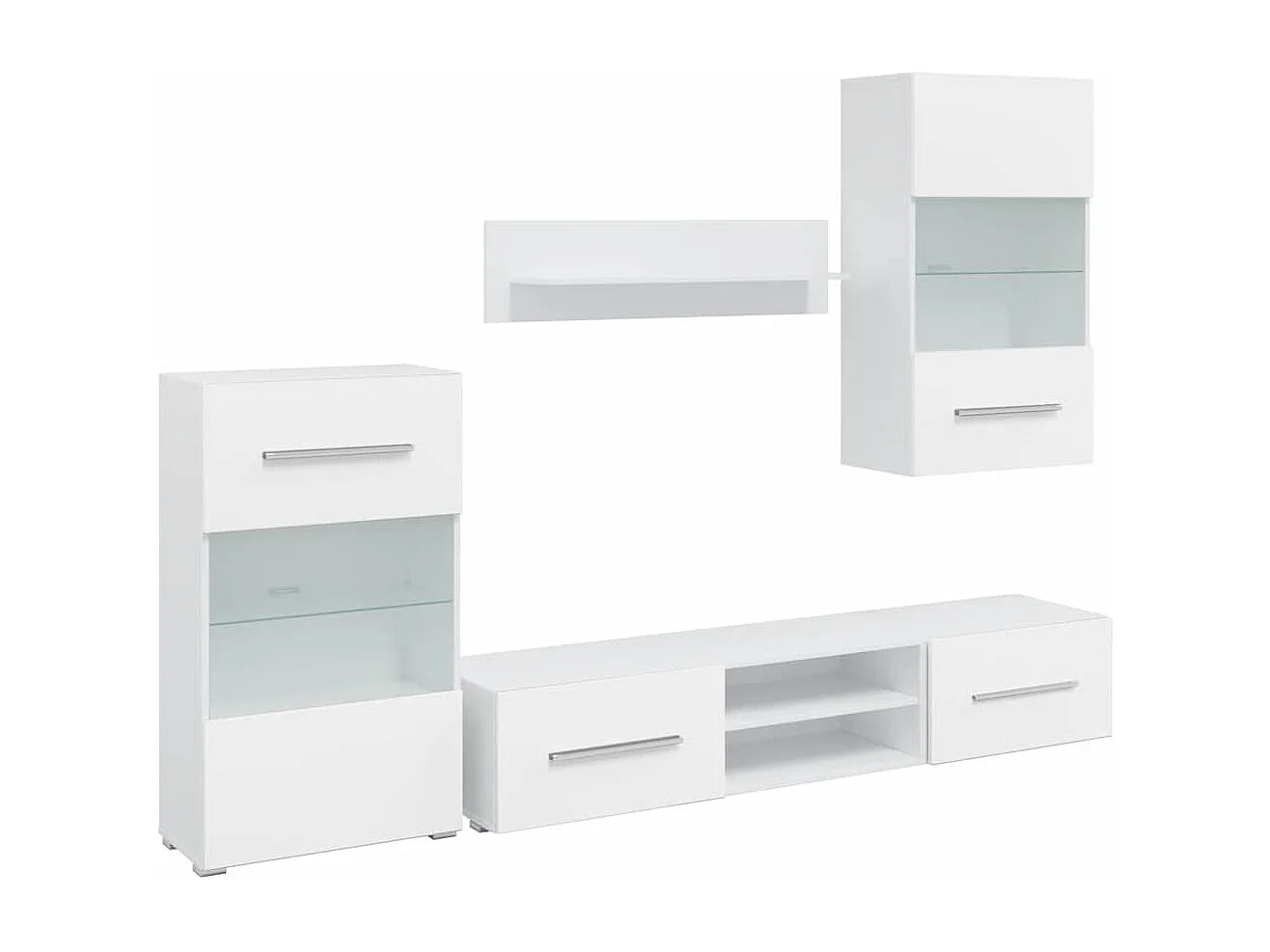 Mobile TV a Parete con Vetrina 5 pz Illuminazione LED Bianco