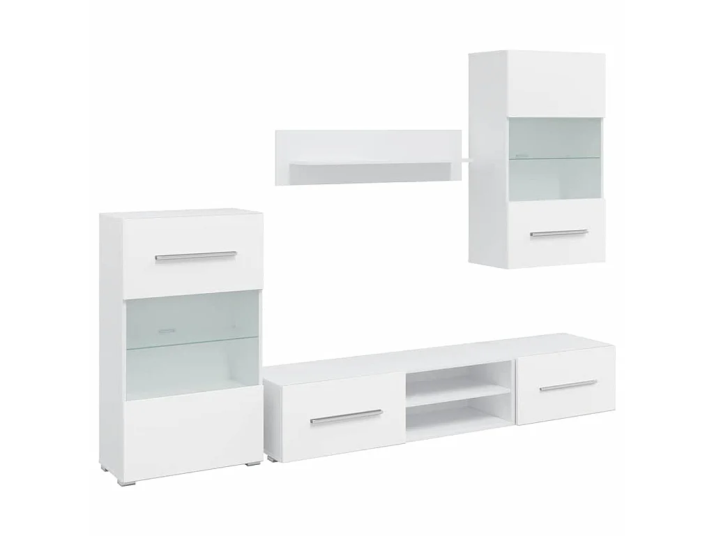 Fünfteilige Wohnwand TV-Schrank mit LED-Beleuchtung Weiß