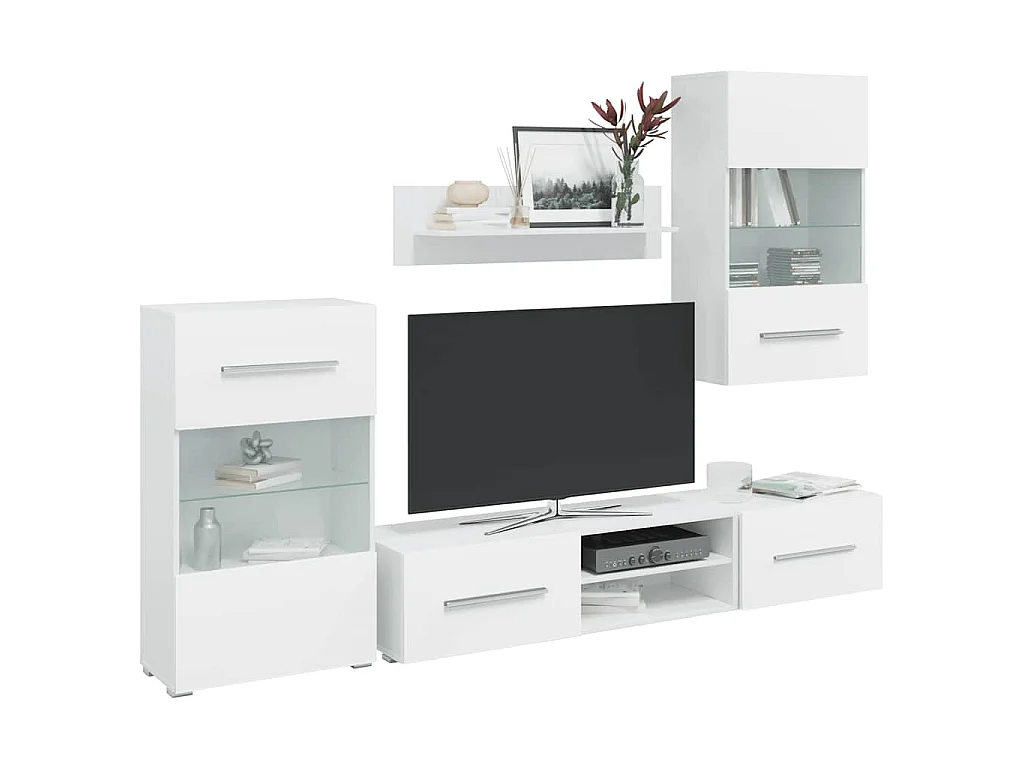 Fünfteilige Wohnwand TV-Schrank mit LED-Beleuchtung Weiß