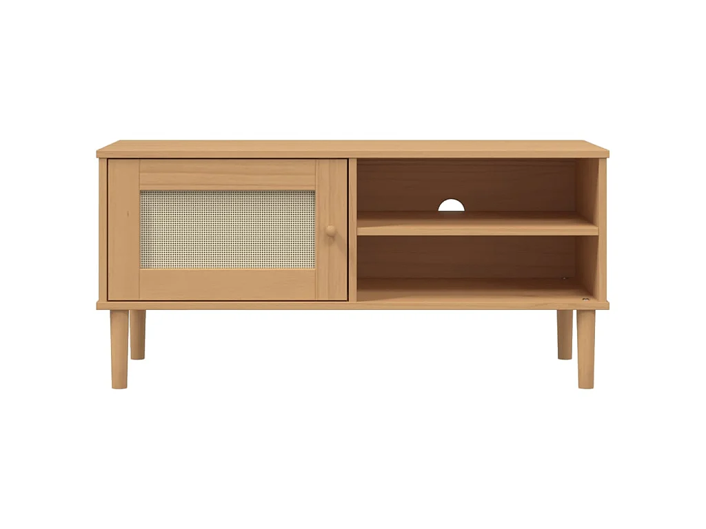 Meuble TV SENJA aspect rotin marron 106x40x49cm bois massif pin