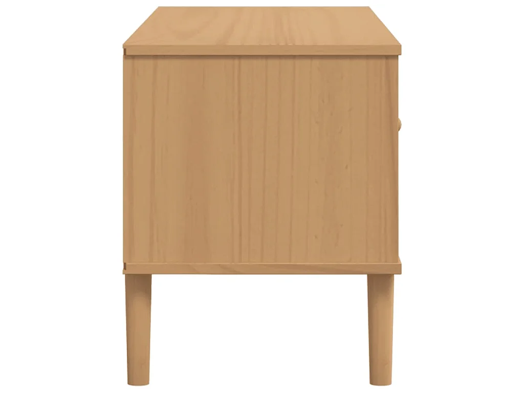 Meuble TV SENJA aspect rotin marron 106x40x49cm bois massif pin