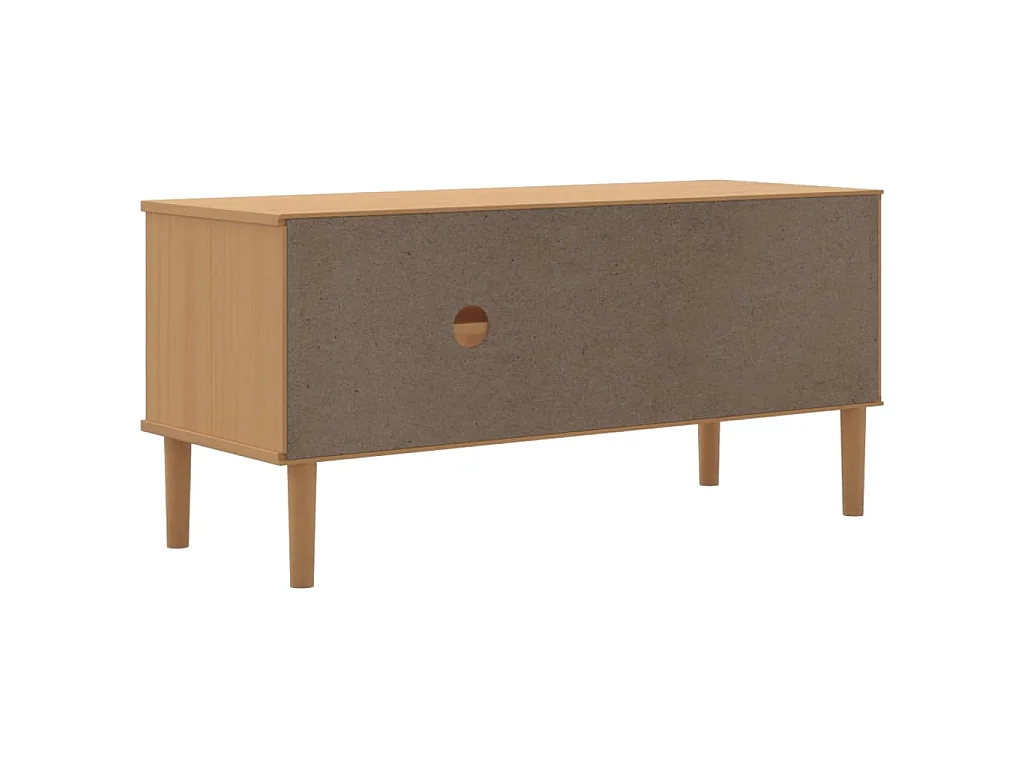 Meuble TV SENJA aspect rotin marron 106x40x49cm bois massif pin