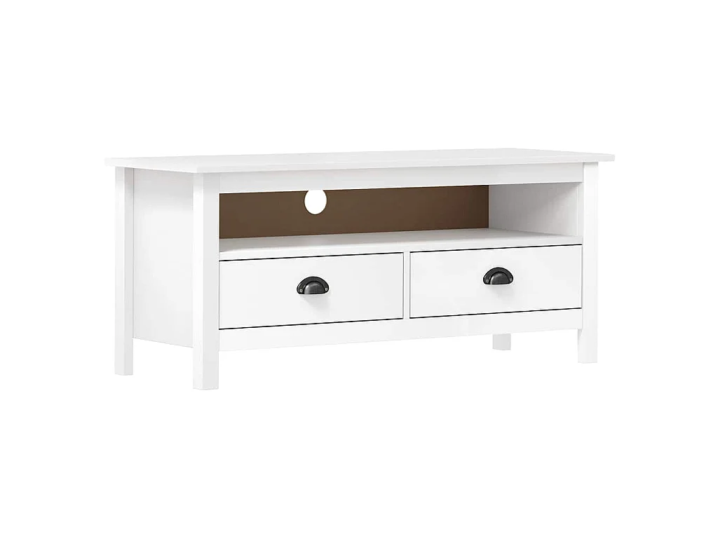 Meuble TV Hill Range Blanc 110x40x47 cm Bois de pin solide