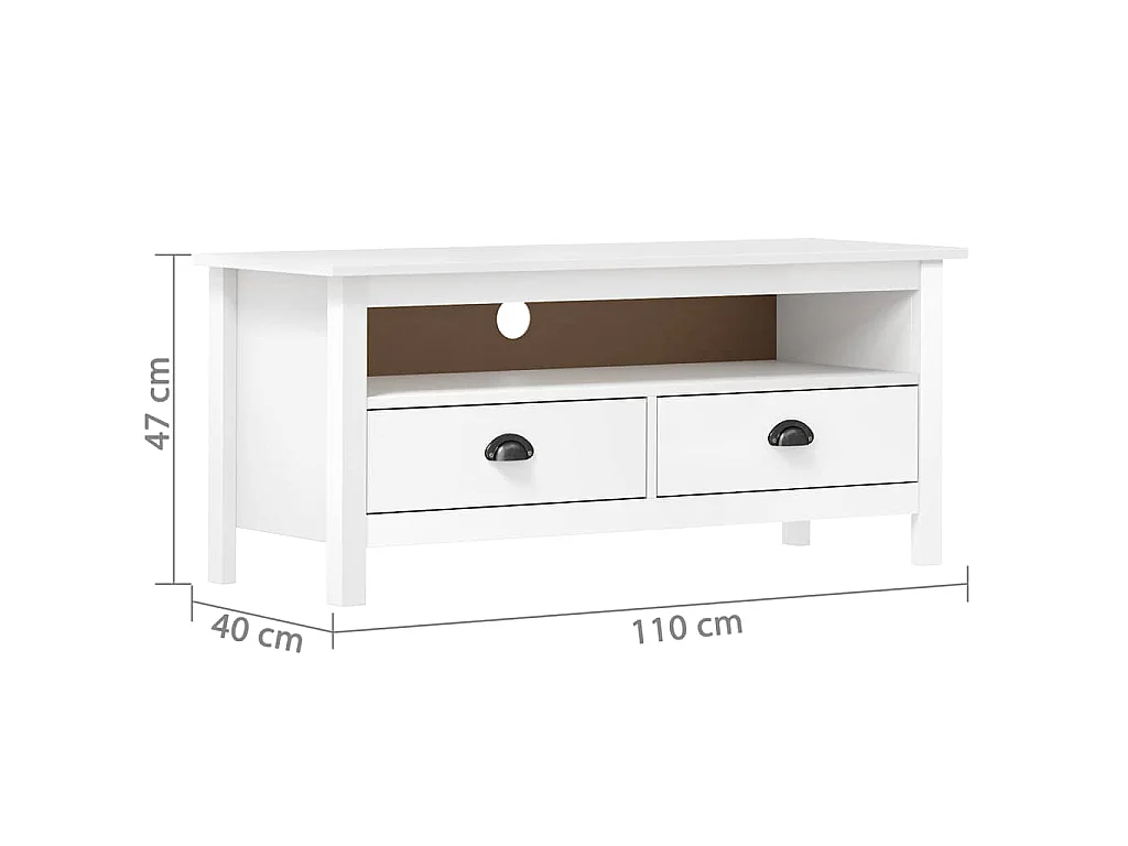 Meuble TV Hill Range Blanc 110x40x47 cm Bois de pin solide