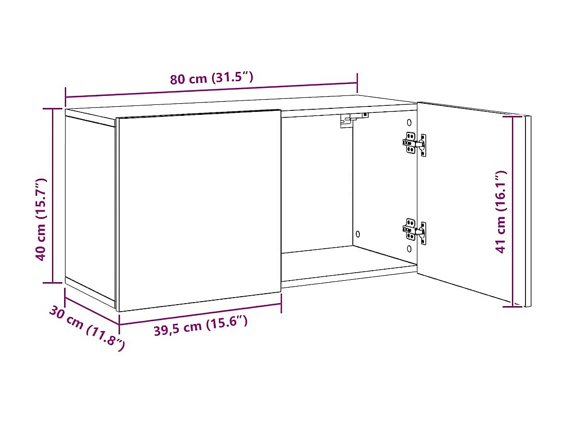 Meuble TV mural chêne artisanal 80x30x41 cm