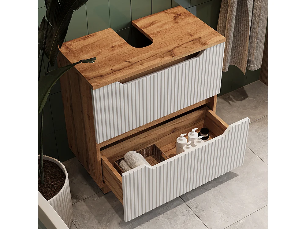 Mobile sottolavabo per bagno rovere/bianco a strisce 59.8x32x62.5 lotta