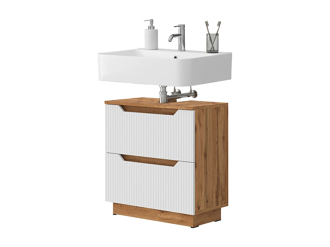 Mobile sottolavabo per bagno rovere/bianco a strisce 59.8x32x62.5 lotta