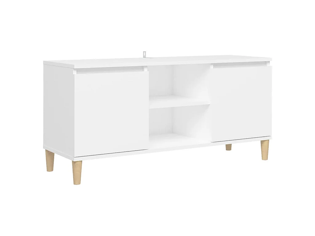 Meuble TV avec pieds en bois massif Blanc 103,5x35x50 cm