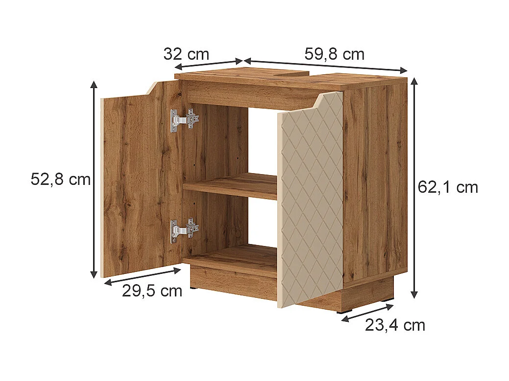 Meuble vasque simple chêne/cachemire avec structure en carreaux 58.9x32x62.1 lotta