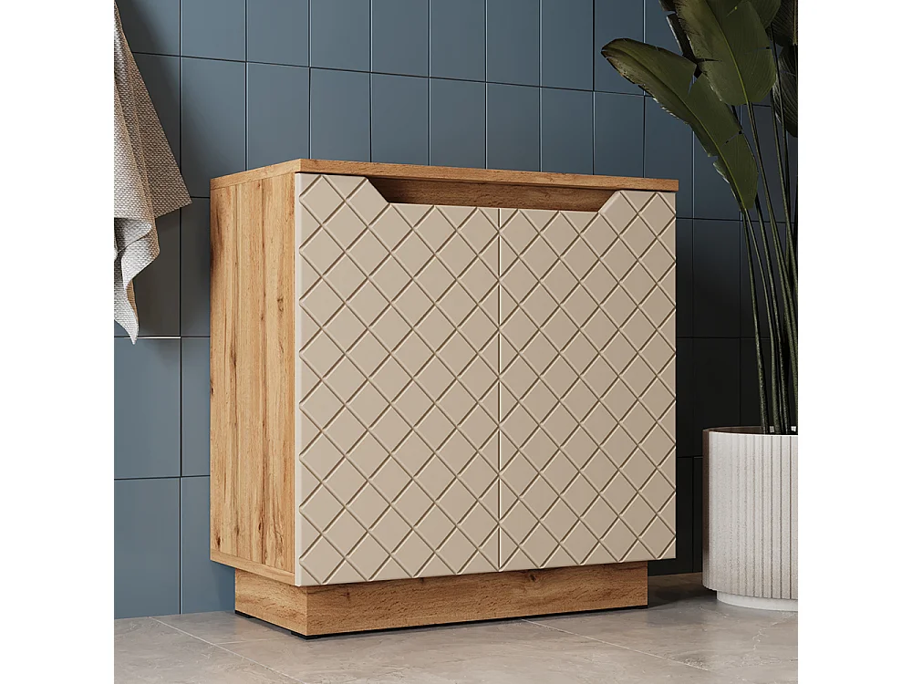 Meuble vasque simple chêne/cachemire avec structure en carreaux 58.9x32x62.1 lotta