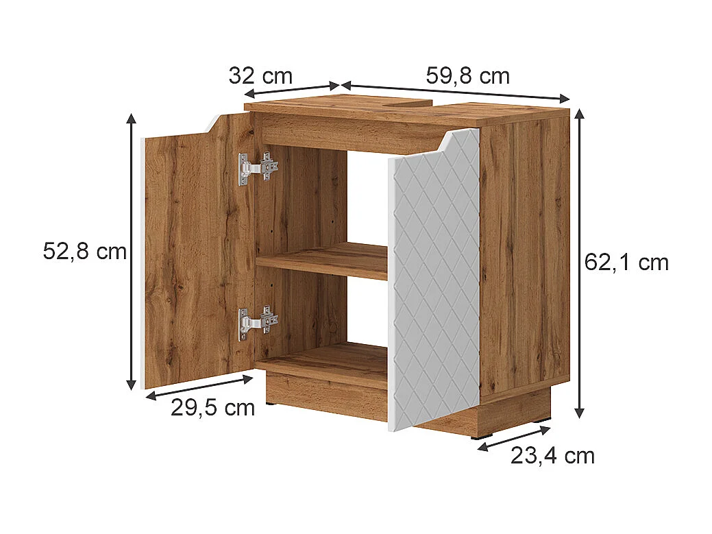 Mobile sottolavabo per bagno rovere/bianco con struttura in piastrelle 59.8x32x62.1 lotta