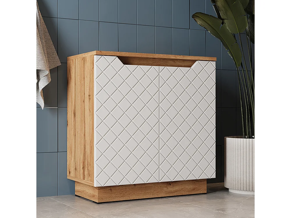 Mobile sottolavabo per bagno rovere/bianco con struttura in piastrelle 59.8x32x62.1 lotta