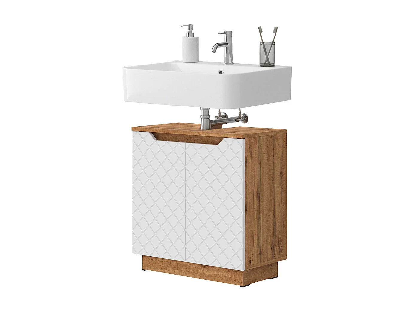 Mobile sottolavabo per bagno rovere/bianco con struttura in piastrelle 59.8x32x62.1 lotta