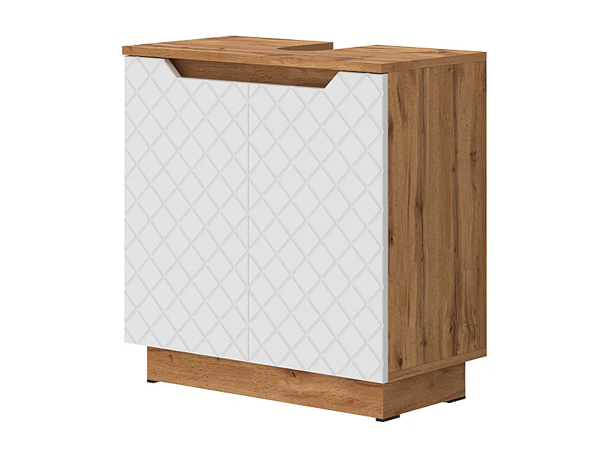 Meuble vasque simple chêne/blanc avec structure en carreaux 59.8x32x62.1 lotta