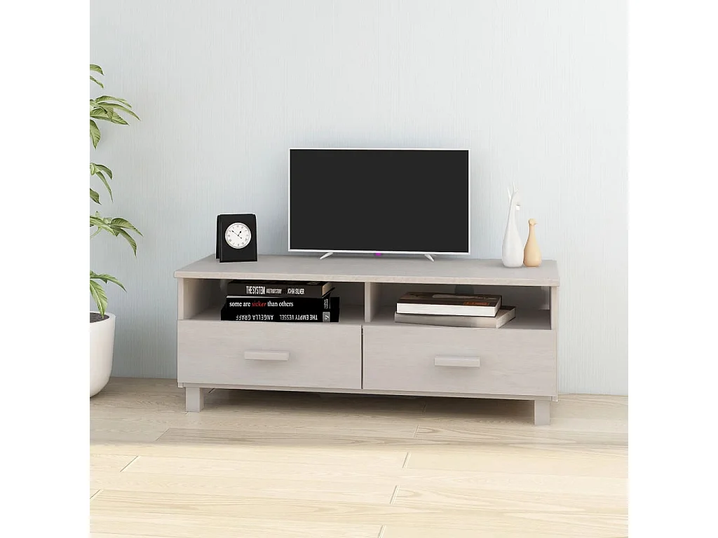Meuble TV HAMAR Blanc 106x40x40 cm Bois massif de pin