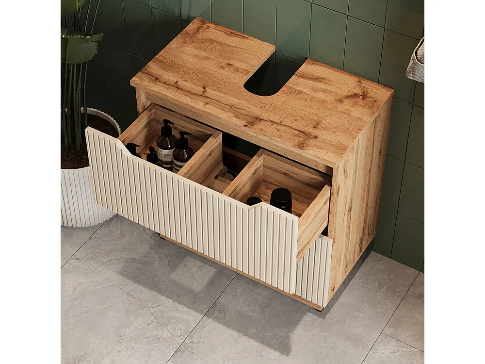 Meuble sous vasque simple chêne/cachemire rayé 59.8x32x62.5 lotta