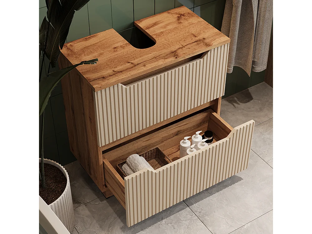 Meuble sous vasque simple chêne/cachemire rayé 59.8x32x62.5 lotta