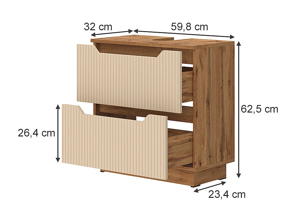Meuble sous vasque simple chêne/cachemire rayé 59.8x32x62.5 lotta
