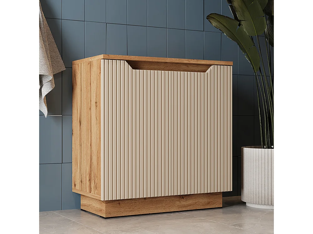 Meuble vasque simple chêne/cachemire rayé 59.8x32x62.1 lotta