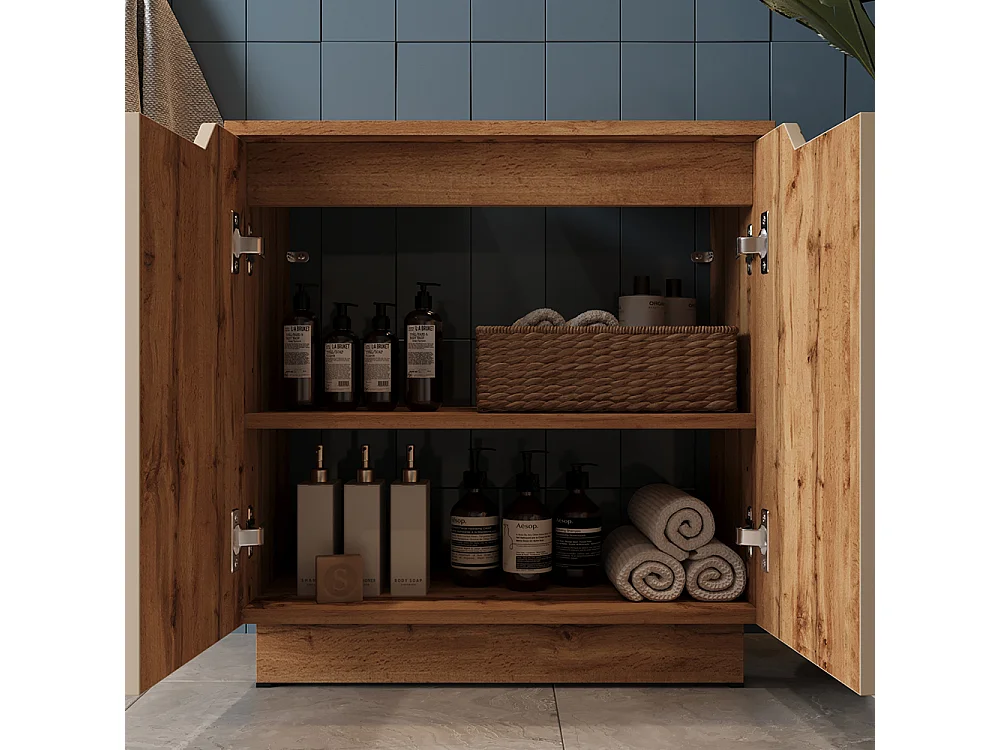 Meuble vasque simple chêne/cachemire rayé 59.8x32x62.1 lotta