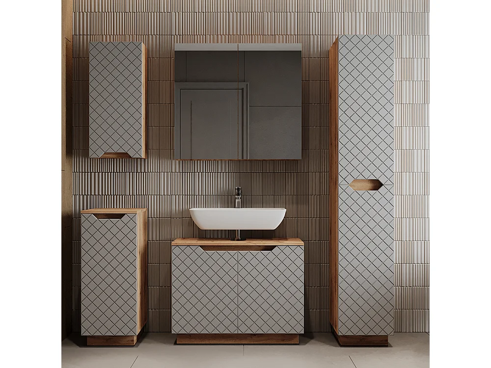 Mobile sottolavabo per bagno rovere/grigio con struttura in piastrelle 79.6x32x62.1 lotta