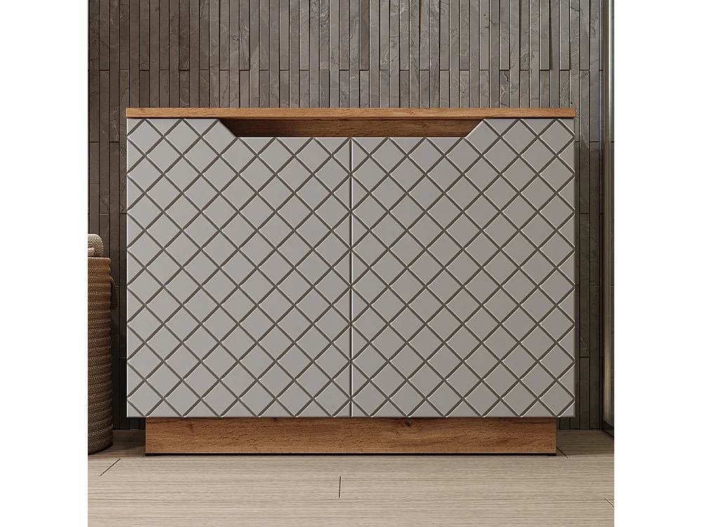 Meuble vasque simple chêne/gris avec structure en carreaux 79.6x32x62.1 lotta