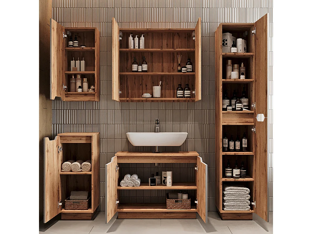 Meuble vasque simple chêne/gris rayé 79.6x32x62.1 lotta