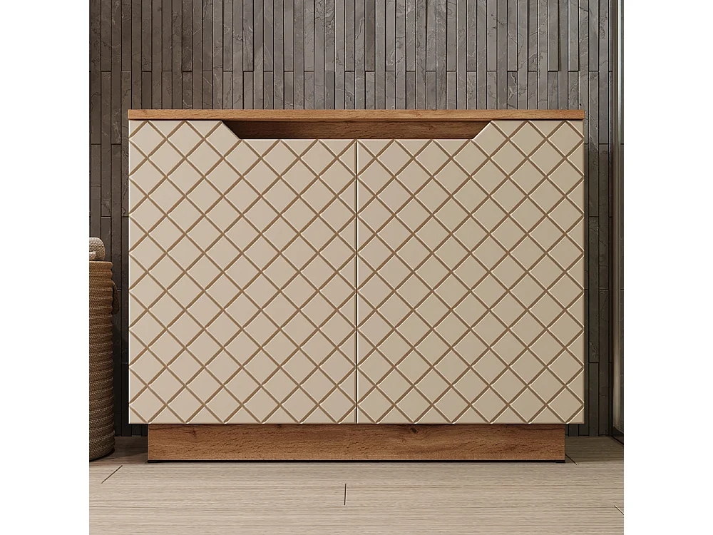 Meuble vasque simple chêne/cachemire avec structure en carreaux 79.6x32x62.1 lotta