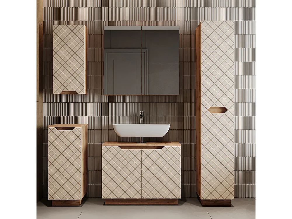 Meuble vasque simple chêne/cachemire avec structure en carreaux 79.6x32x62.1 lotta