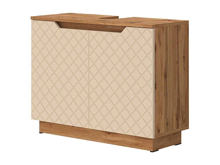 Meuble vasque simple chêne/cachemire avec structure en carreaux 79.6x32x62.1 lotta