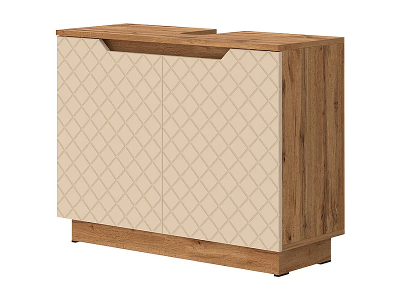 Meuble vasque simple chêne/cachemire avec structure en carreaux 79.6x32x62.1 lotta