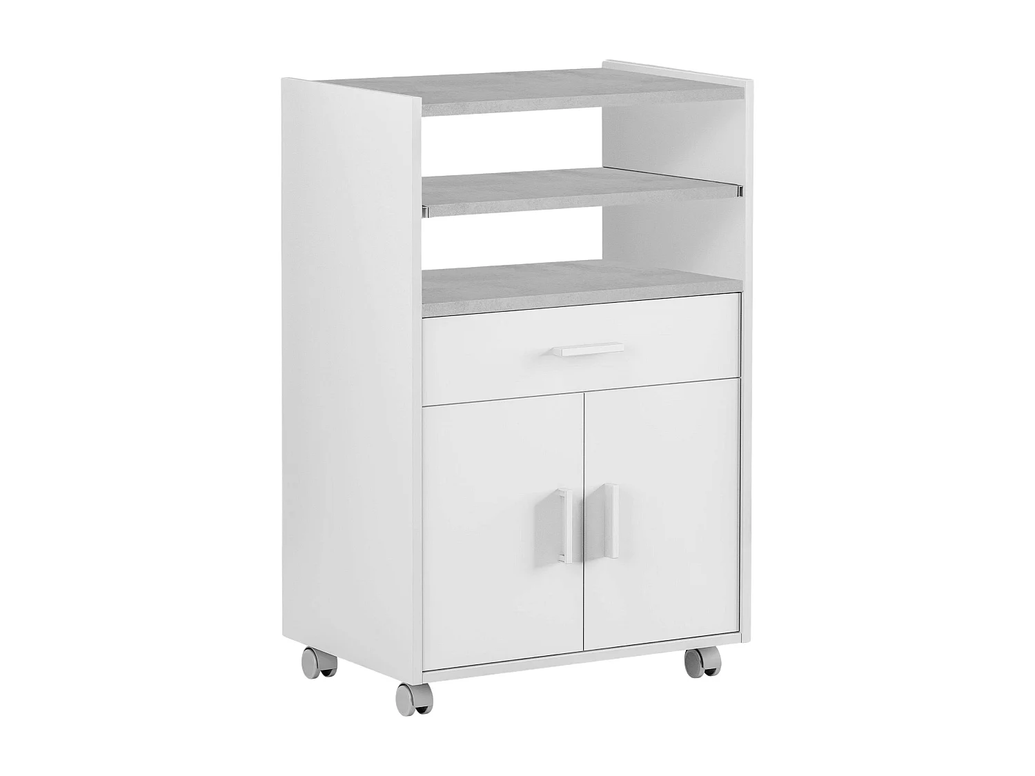 Meuble de cuisine micro-ondes blanc/ciment avec 1 tiroir et 2 portes, 92x59x40 cm