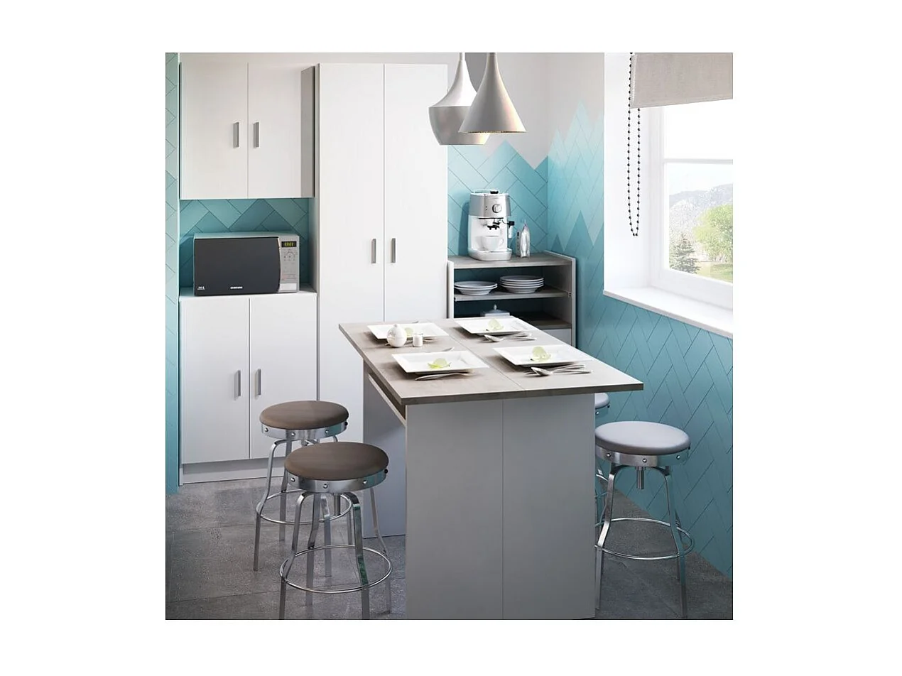 Meuble de cuisine micro-ondes blanc/ciment avec 1 tiroir et 2 portes, 92x59x40 cm