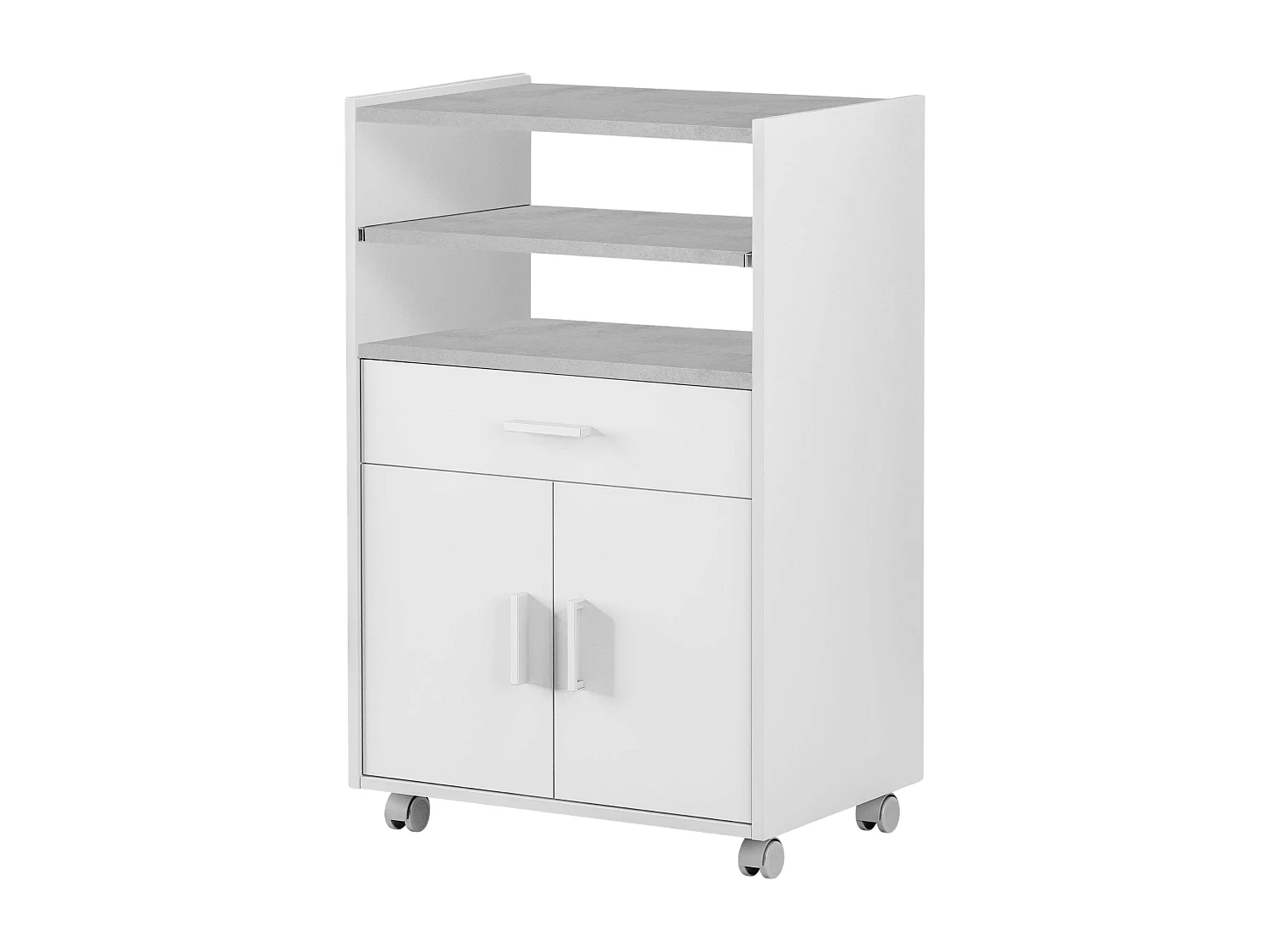 Meuble de cuisine micro-ondes blanc/ciment avec 1 tiroir et 2 portes, 92x59x40 cm