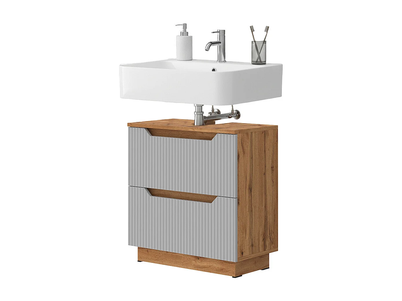 Meuble sous vasque simple chêne/gris rayé 59.8x32x62.5 lotta