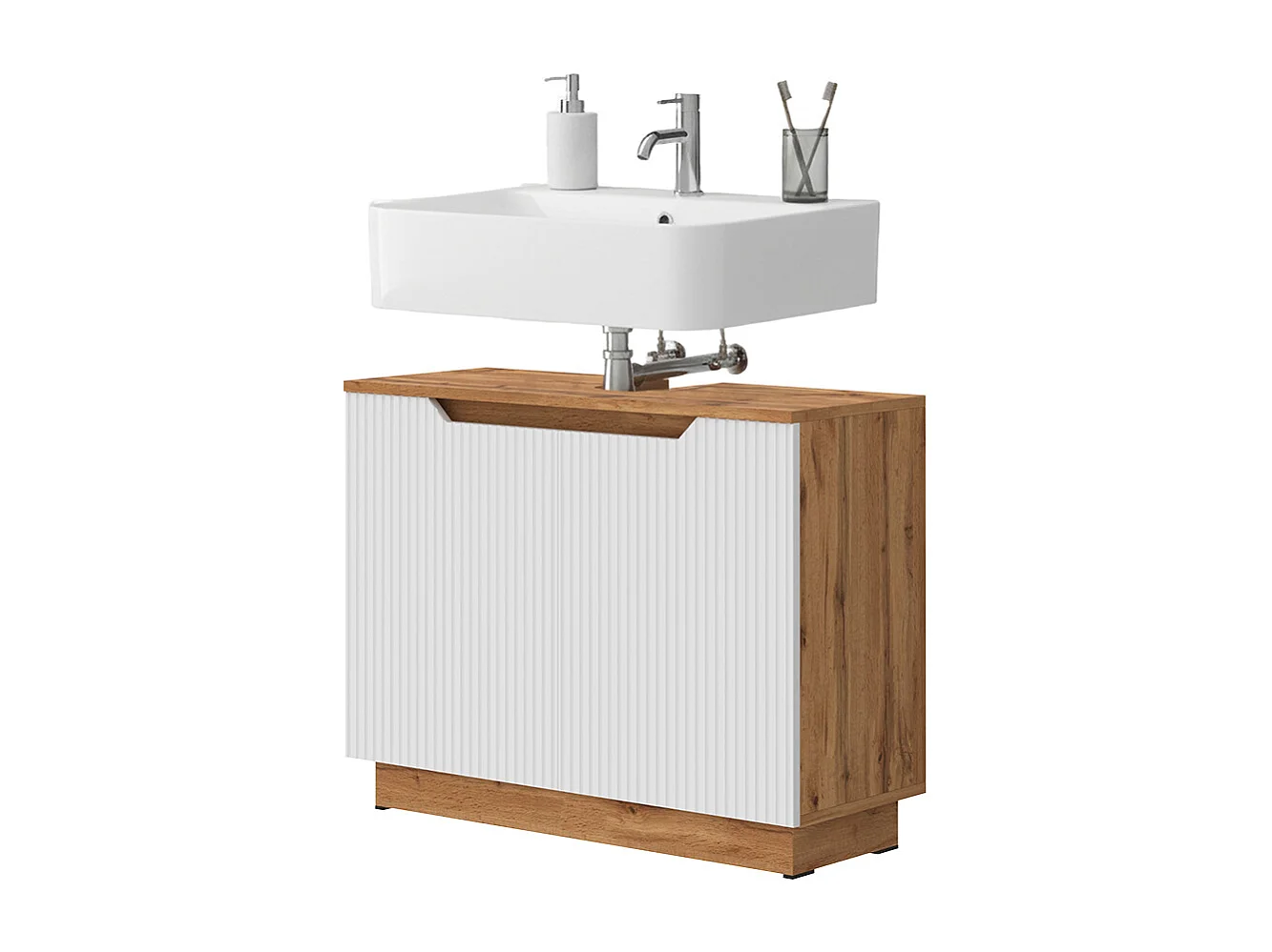 Mobile sottolavabo per bagno rovere/bianco a strisce 79.6x32x62.1 lotta