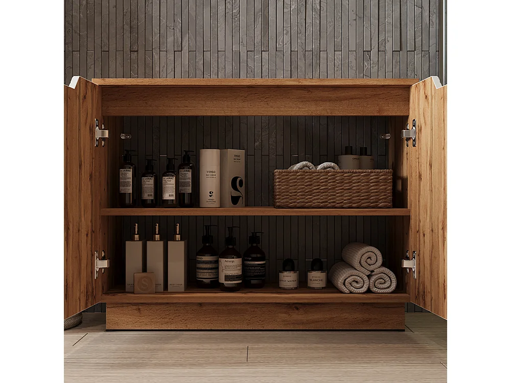 Meuble vasque simple chêne/blanc rayé 79.6x32x62.1 lotta