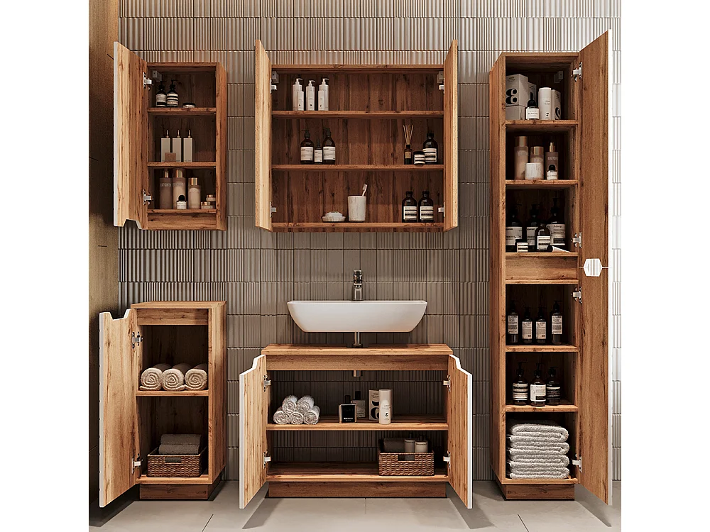 Meuble vasque simple chêne/blanc rayé 79.6x32x62.1 lotta