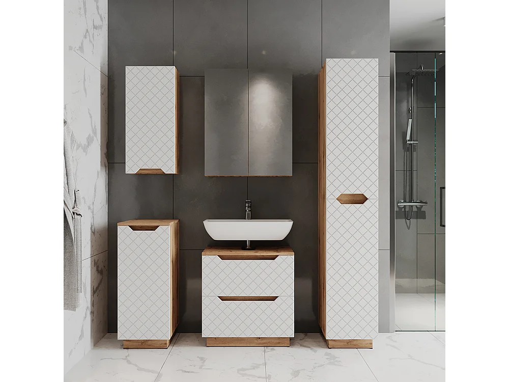 Mobile sottolavabo per bagno rovere/bianco con struttura in piastrelle 59.8x32x62.5 lotta