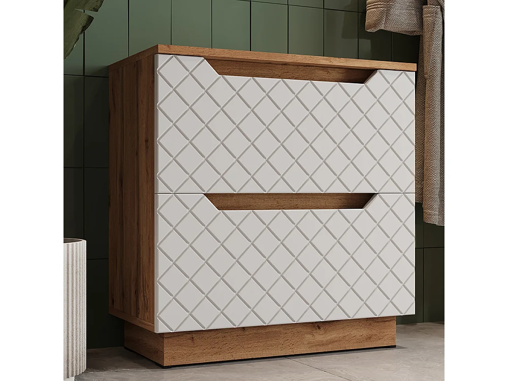 Meuble sous vasque simple chêne/blanc avec structure en carreaux 59.8x32x62.5 lotta