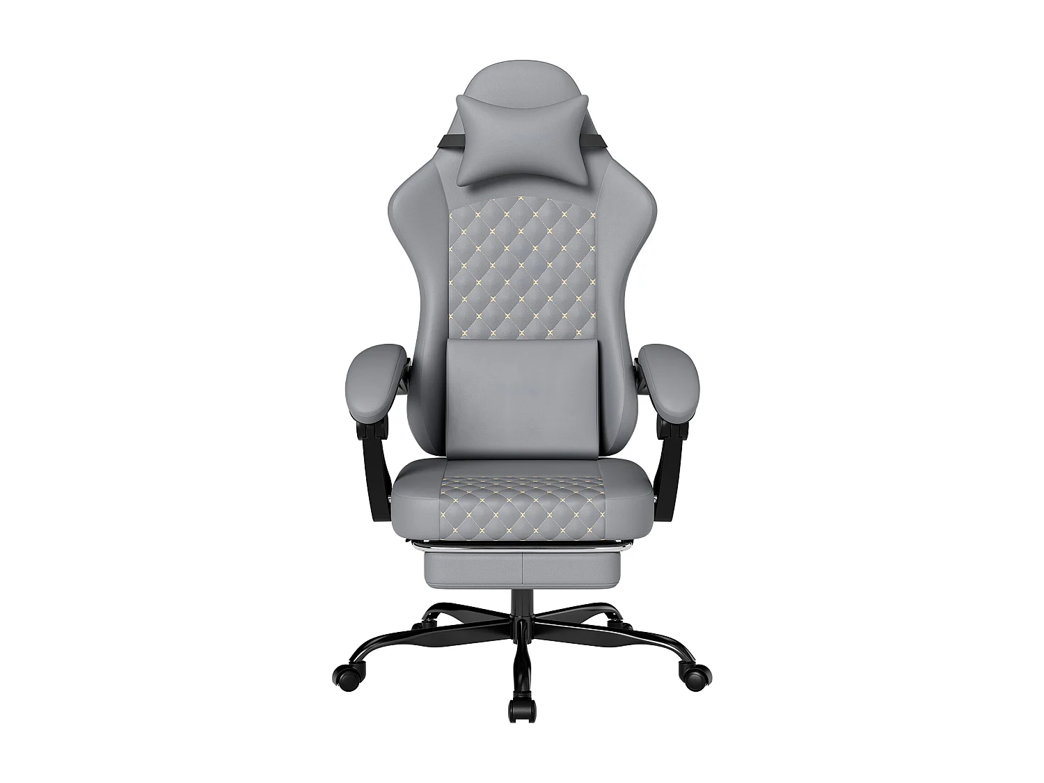 Silla de oficina con reclinación de 90/105/135° y reposapiés - Silla gaming de piel sintética - Gris
