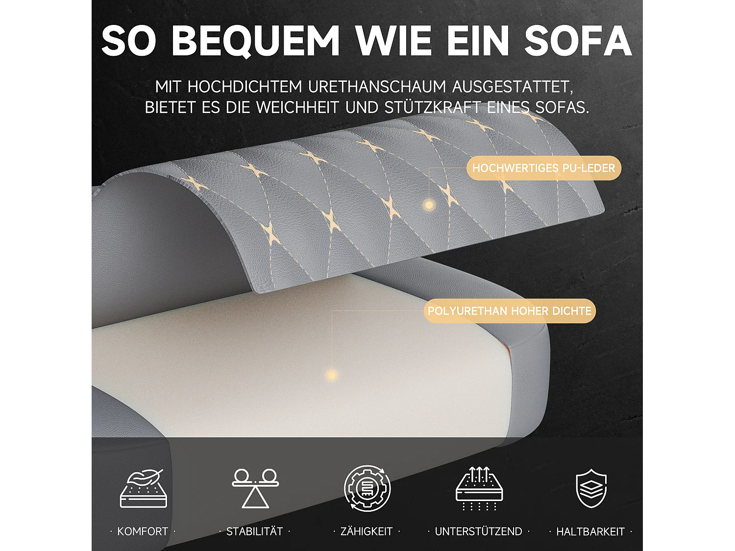 Silla de oficina con reclinación de 90/105/135° y reposapiés - Silla gaming de piel sintética - Gris