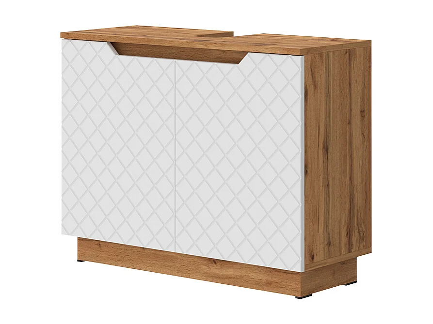 Meuble vasque simple chêne/blanc avec structure en carreaux 79.6x32x62.1 lotta