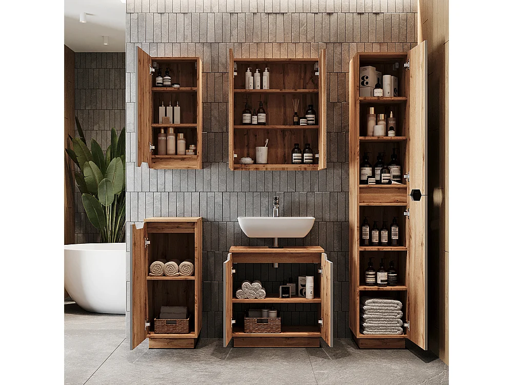 Meuble vasque simple chêne/gris rayé 59.8x32x62.1 lotta