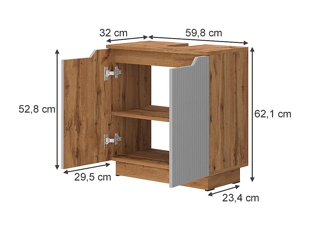 Meuble vasque simple chêne/gris rayé 59.8x32x62.1 lotta
