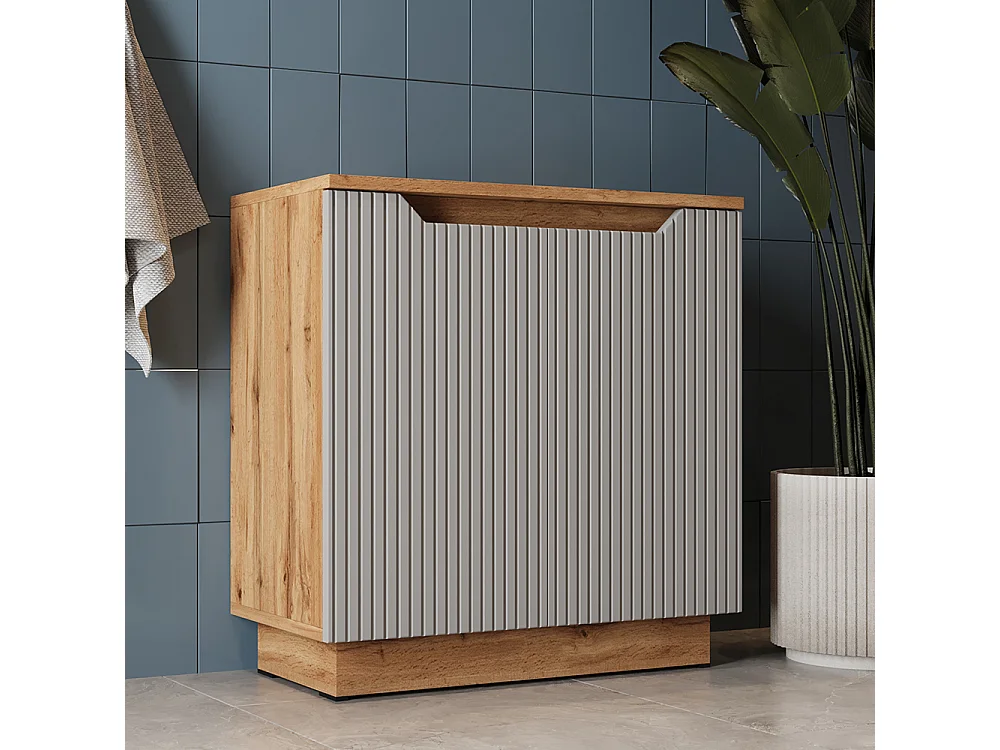 Meuble vasque simple chêne/gris rayé 59.8x32x62.1 lotta