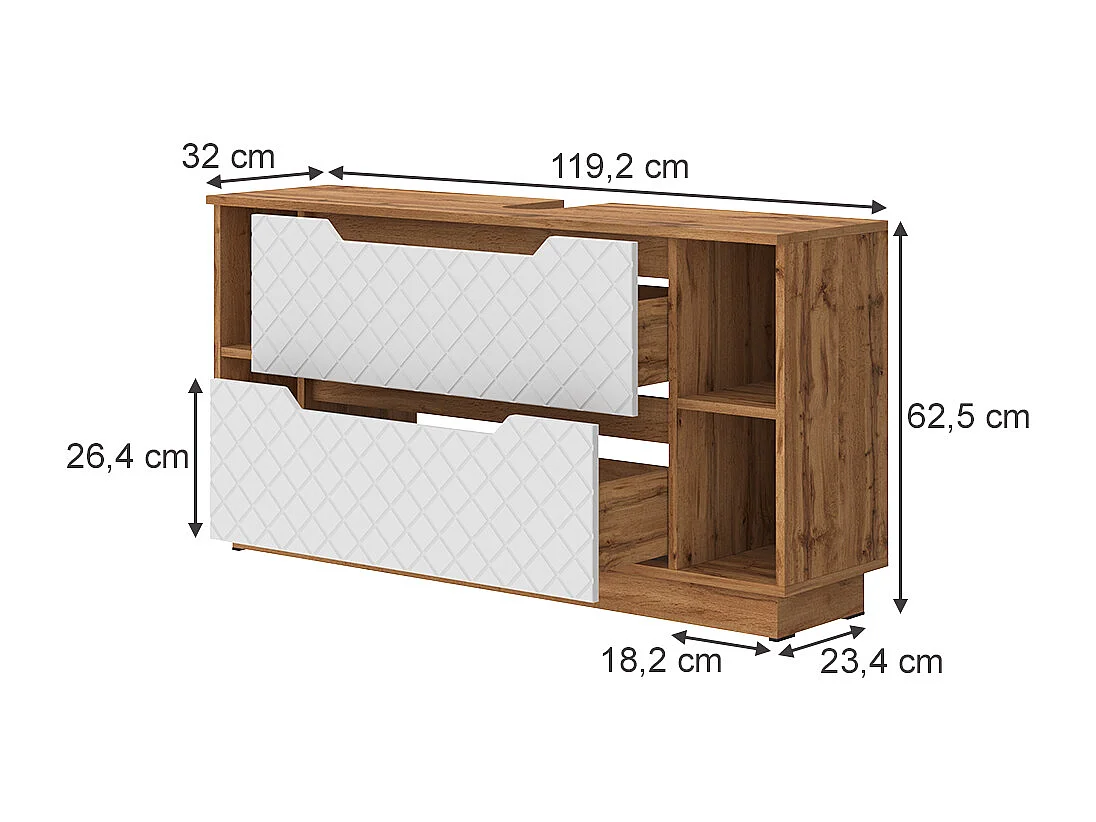 Meuble sous vasque simple chêne/blanc avec structure en carreaux 119.2x32x62.5 lotta